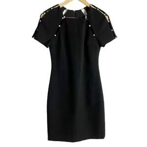Alice + Olivia Kristiana Pearl Embellished Fitted Black Sheath Mini Dress Size 2 thumbnail 2