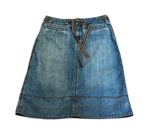 Vintage Y2K Denim Skirt Size 6 Low Rise Grommet Ribbon Belt Boho Streetwear thumbnail 1