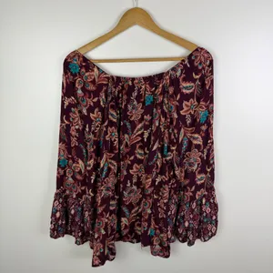 Cato Boho Floral Peasant Bell‎ Sleeve Blouse Size 22/24W Burgundy Lightweight thumbnail 4