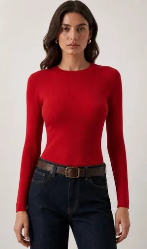 Alice + Olivia Ciara Bright Red‎ Ribbed Cropped Pullover Sweater XS thumbnail 1