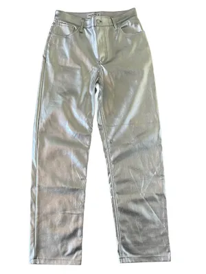 Abercrombie & Fitch Vegan Leather 90s Relaxed Pants in Metallic Silver size 29/8 thumbnail 4