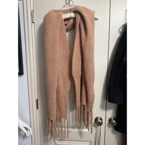 Free People Chunky Ribbed Fringe Scarf Pink Rose Oversized Knit Boho Cozy Winter thumbnail 3