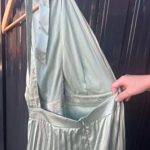 Lulus Totally Charming Sage Green Satin Pleated Halter Midi Dress L thumbnail 9