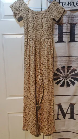 Mimi Chica Cream Floral Off-Shoulder Smocked Jumpsuit thumbnail 1
