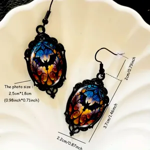 Vintage Cameo Style Gothic Bat Earrings‎ Glass Encased Alloy & Iron Hook thumbnail 11