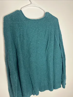 L.L.Bean teal midweight cotton slub rollneck pullover sweater, textured, knit thumbnail 1