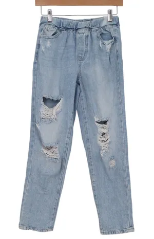 Sincerely Jules Womens Distressed Straight Leg Jeans Light Wash Elastic Waist S thumbnail 1