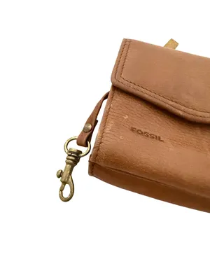 Fossil Tan Leather Trifold Wallet Keychain Clip Snap Cardholder One Size Women's thumbnail 2