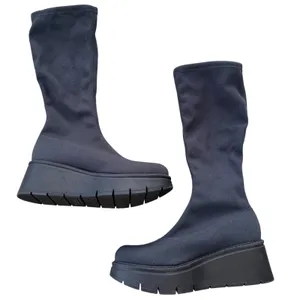 La Canadienne Gray Stretch Fabric Platform Wedge Knee High Boots Size 9M thumbnail 3