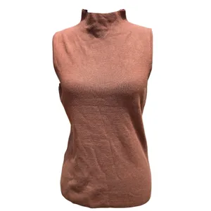 Tahari NWT Womens Mock Neck‎ Sleeveless Knit Sweater Top Hazelnut Brown Medium thumbnail 2