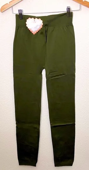 F&F Fleece Warmer High-Waist Olive Green Full Length Leggings thumbnail 1