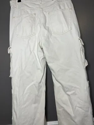 Cotton On Cargo Wide Leg Jeans Womens 10 White Light Wash Relaxed Denim thumbnail 8