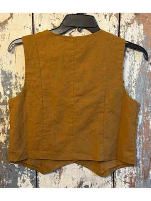The Drop Women's Linen blend vest Camel Color size small thumbnail 4