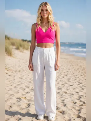 Free People NWT V-Neck Crop Top Hot Pink Size M thumbnail 3