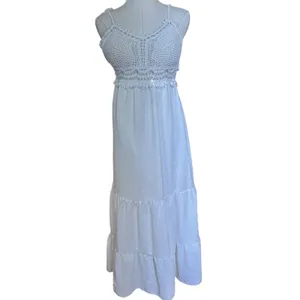Crochet Midi Baby Doll Halter Dress Y2K Fairy White Shein Textured Tiered SZ SM thumbnail 2