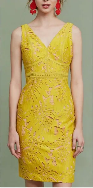 Anthropologie Maeve Lace‎ Gardenia Sheath V-Neck Yellow Dress size 4 thumbnail 1