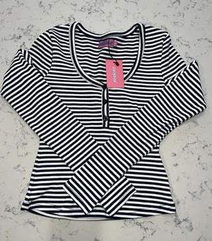 Edikted Women's XS Slim Fit Navy & White Knit Long Sleeve Henley Tee‎ thumbnail 1