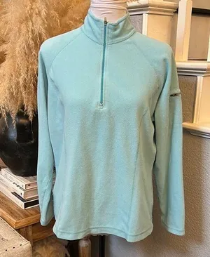 L.L. Bean Womens Aqua Blue Quarter Zip Pull Over Fleece Running Top SZ Medium thumbnail 1