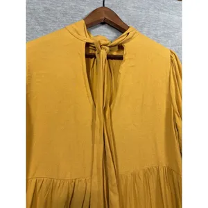 Maeve Anthropologie Mustard Goldie‎ Tiered Tunic Top Tie Neck Back Sz S thumbnail 4