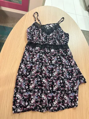 Sleep By Cacique Short Nightgown 18/20 Black Floral Print Lace Trim Inlay Rayon thumbnail 1