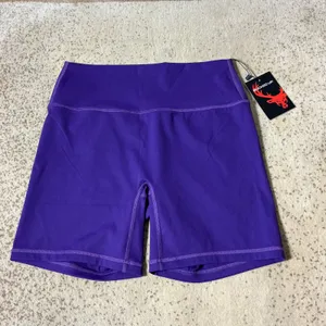 NEW Bucked Up Womens XL Yoga Purple Silver Biker Shorts High Waisted‎ Athletic thumbnail 2