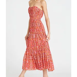 NEW Amur Mariana‎ Rosewood Paisley Floral Strapless Cocktail Tiered Midi Dress 6 thumbnail 3