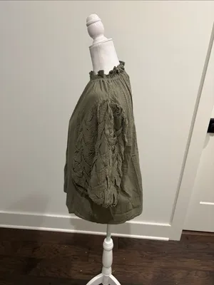 New With Tags THML Puff Sleeve Olive Top Sz S thumbnail 3