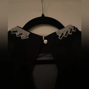 Moa Moa Rhinestone Collar Top with Sheer Mesh Panels - Size S thumbnail 8