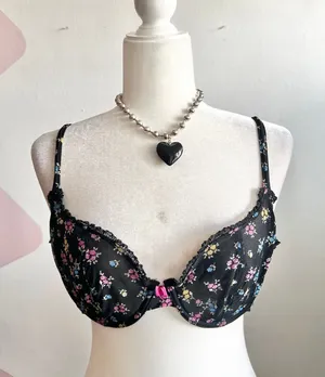 Black Lace Mesh Floral Sheer‎ Bra Lingerie Y2K Sexy Gothic Romantic 36C thumbnail 1