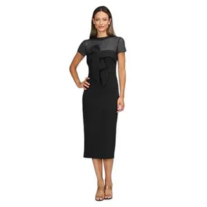 JS Collections Womens Roselle Bow Cocktail Mesh Sheath Dress 86113299 Black 10 thumbnail 8