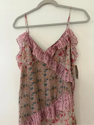 NWT Lucky Brand Coastal Cowgirl Coquette Floral Asymmetrical Midi Dress - Large thumbnail 6