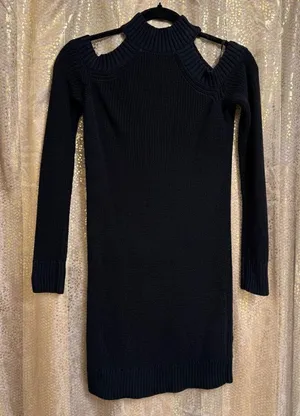Abercrombie & Fitch Black Cold Shoulder Long Sleeve Sweater Dress XS thumbnail 1