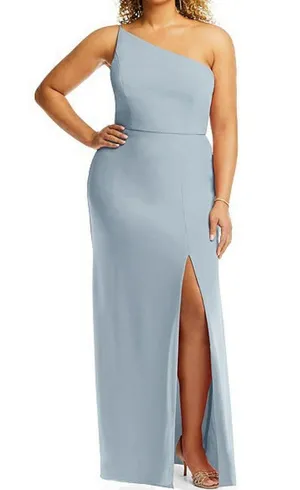 NWT After Six 1544 Size 18 R1 Mist Light Blue Thin One Shoulder Maxi Dress Crepe thumbnail 1