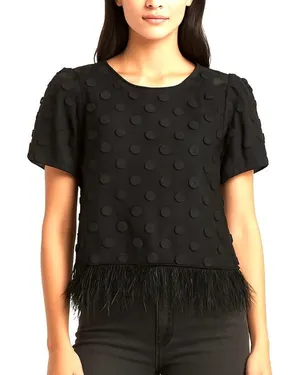 Anthropologie NWT XS Eva Franco Black Sheer Fabric Polka Dot Feathered Hem Top thumbnail 1
