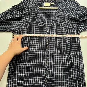 Maeve Anthropologie Dress Womens Small Navy Blue Great Plaid Smocked Tie Waist thumbnail 7