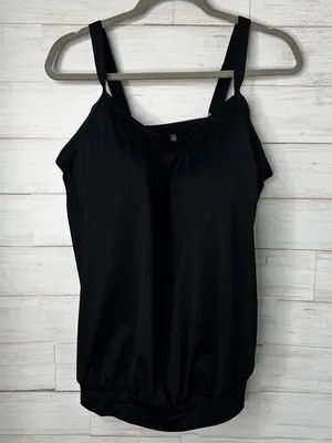 Lands End Womens Blouson Chlorine Resistant Tankini Swim Top in Black Size 16 thumbnail 3