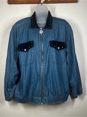 Vintage Mureli Womens Large Cotton Full Zip Studded Long Sleeve Jacket thumbnail 1