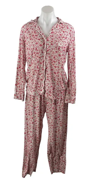 Lauren Ralph Lauren Red Floral Button Down Long Sleeve Sleepwear Pajamas Set S thumbnail 1