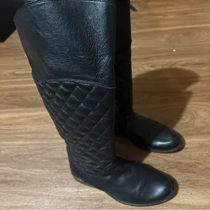 Steve Madden Women's Leather Tall Knee High Zip-up‎ Quilted Boots Size 9.5 Black thumbnail 2