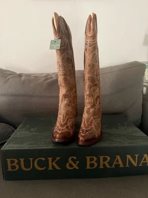 Buck & Brana Tall western cowboy boots Embroidered brown leather size 7.5 thumbnail 5