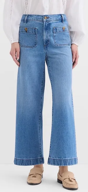 Loft Palmer Wide Leg Jeans Medium Wash High‎ Rise Patch Pocket measures sz 29 thumbnail 1