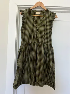 Nation LTD lichen check Tegan cotton ruffled shirt dress, S, cottage, prairie thumbnail 2