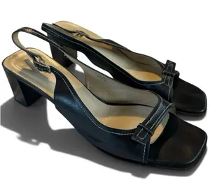 Vintage Coach Nora Black Leather Slingback Block Heels 9.5B Made in Italy thumbnail 1