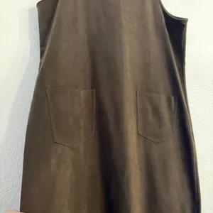 Vintage Jumper Overall Dress 14 Faux Suede Midi 90s Brown Cottagecore Granola thumbnail 6