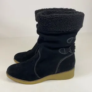 LANDS END Gray‎ Suede Sherpa Lined Boots Size 10D C1 thumbnail 1