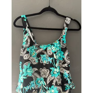 Azul Y2k Floral Paisley Tankini Swimsuit Set Teal Black‎ Skirted 12 Resort thumbnail 2