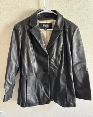 Vtg 90s Wilsons‎ Leather Pelle Studio Black Leather Blazer Jacket Women's Large thumbnail 1