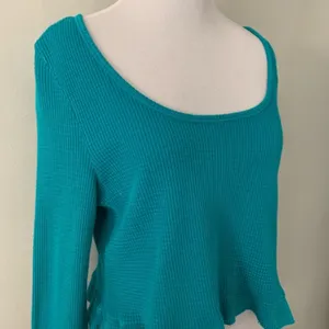 Free People Waffle Knit Ruffle Crop Long Sleeve M thumbnail 4