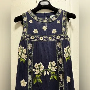Anthropologie Maeve Rosa Cotton Blue Embroidered Swing Dress - size 0 sold out! thumbnail 8
