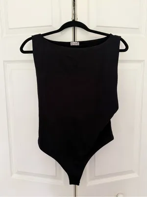 NWOT Free People Raven Bodysuit Black Boatneck Side Slit Black Top Size Medium thumbnail 3